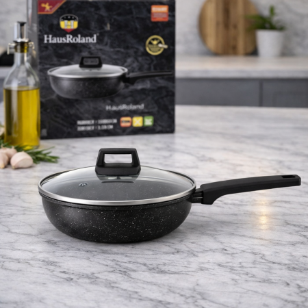 مقلاة HausRoland HR167-2 مع غطاء زجاجي 24 سم